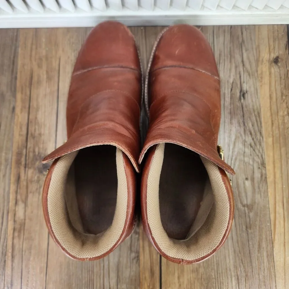 Tsubo Double Monk Strap Cap Toe Leather Ankle Boots Mens Sz 9 Brown Dress Preppy